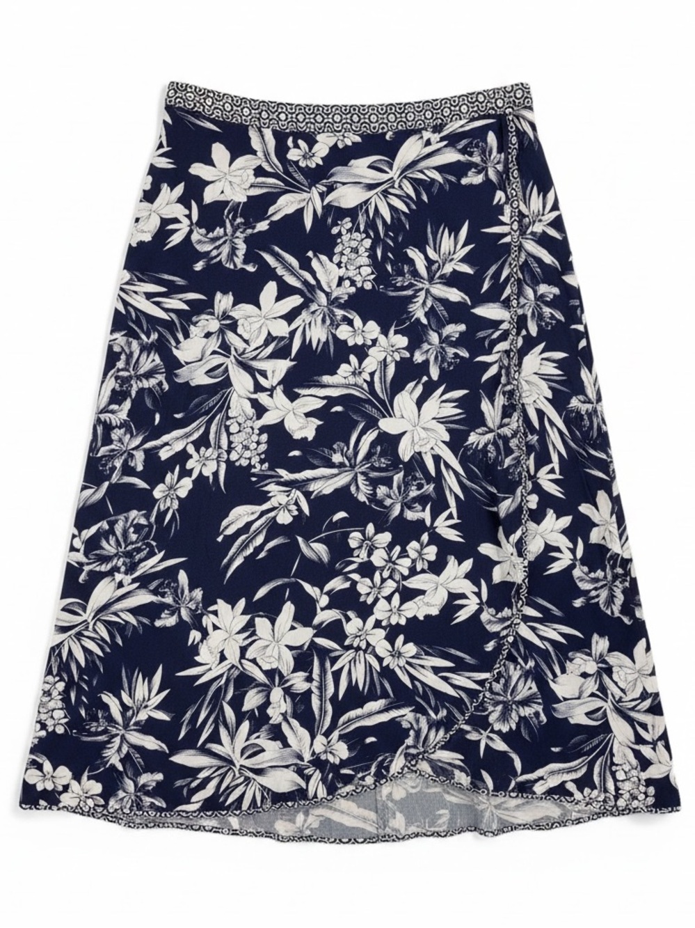 Tommy Bahama Floriana Twinned Maxi Skirt Tropical Navy White Faux Wrap Size 12
